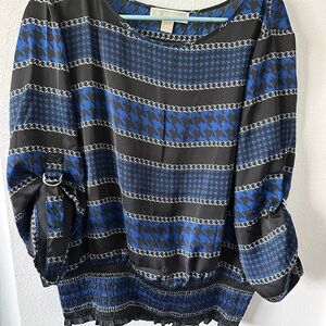 Michael Kors Blue and Black Houndstooth and Chain Women's Top